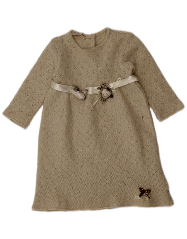 Roberto Cavalli Pige Jumper Kjole 11-12 År Off Hvid Blomsteruld