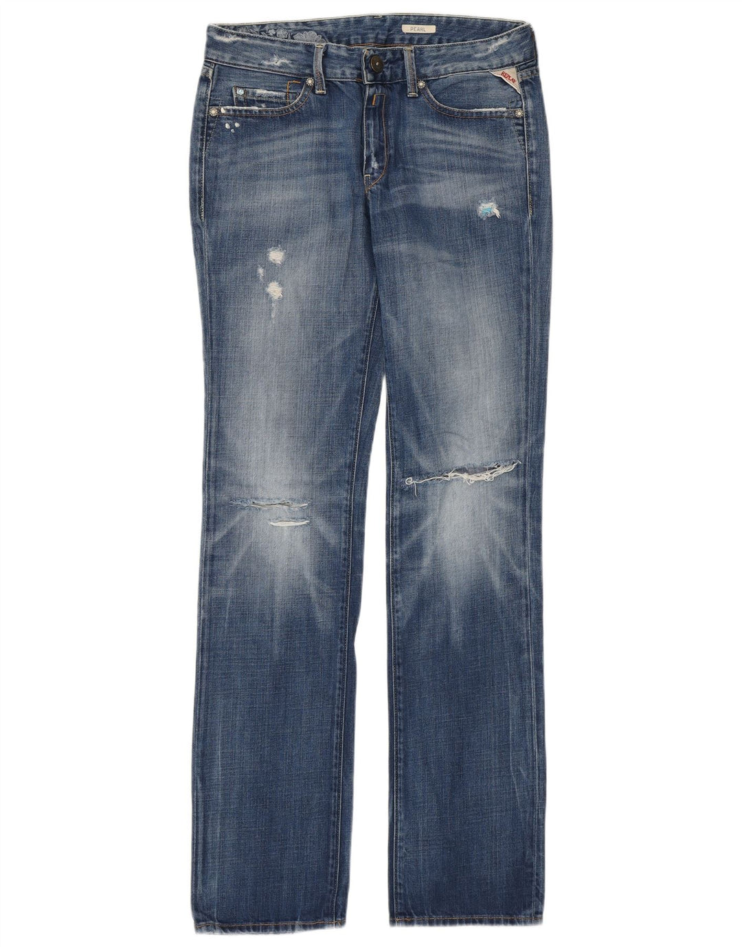 REPLAY Dame Straight Jeans W30 L34 Blue Cotton Designer