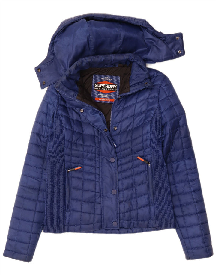 SUPERDRY Polstret hættejakke til kvinder UK 12 Mellem marineblå polyester