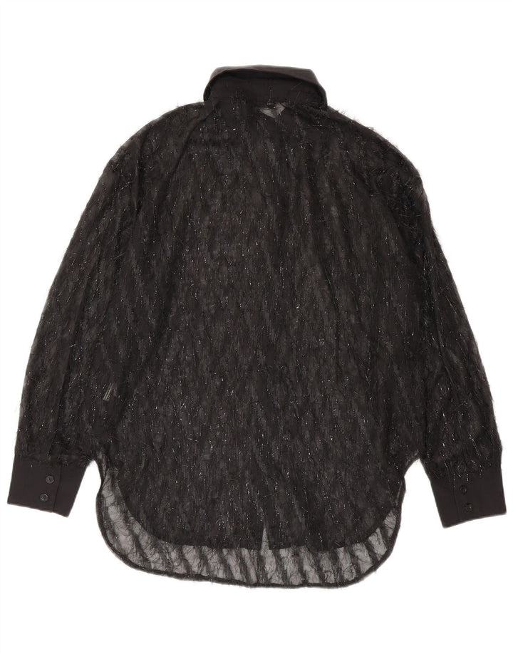 Shein Dame See Through Oversized skjortebluse UK 10 Small Black