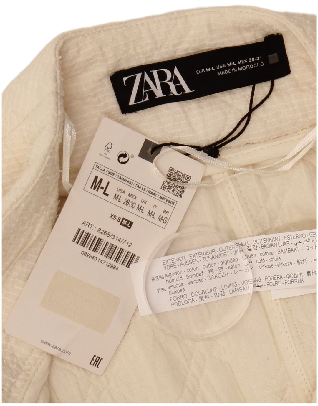 ZARA Dame Oversized 3/4 ærmet åben blazerjakke UK 14 Medium Off White