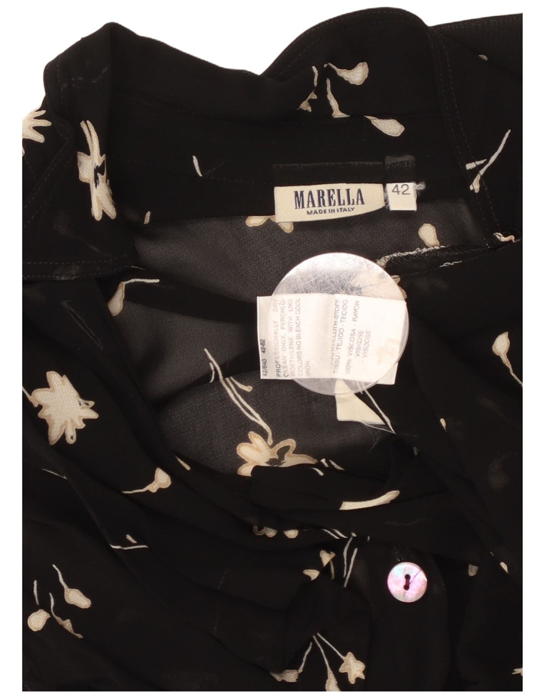 MARELLA Womens Short Sleeve Shirt Blouse IT 42 Medium Black Floral Viscose