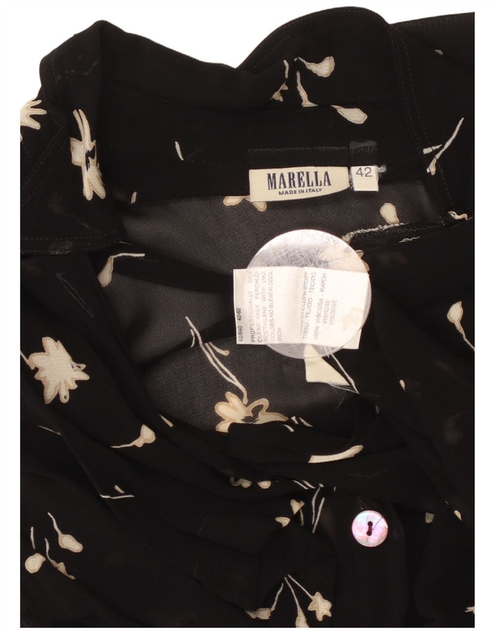 MARELLA Womens Short Sleeve Shirt Blouse IT 42 Medium Black Floral Viscose