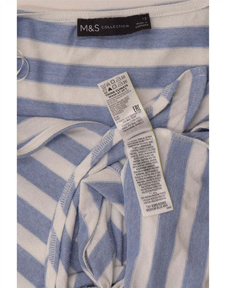 Marks & Spencer Dame Front Tie Bluse Top UK 12 Mellem blå stribet
