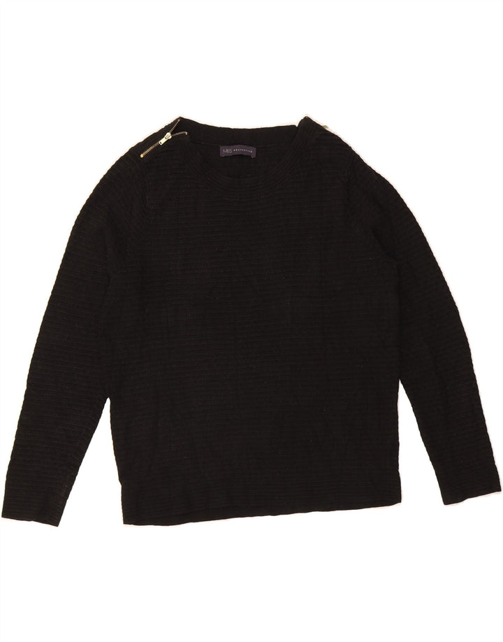 MARKS & SPENCER Womens Boat Neck Jumper Sweater UK 12 Medium Black Viscose Vintage Marks & Spencer and Second-Hand Marks & Spencer from Messina Hembry 