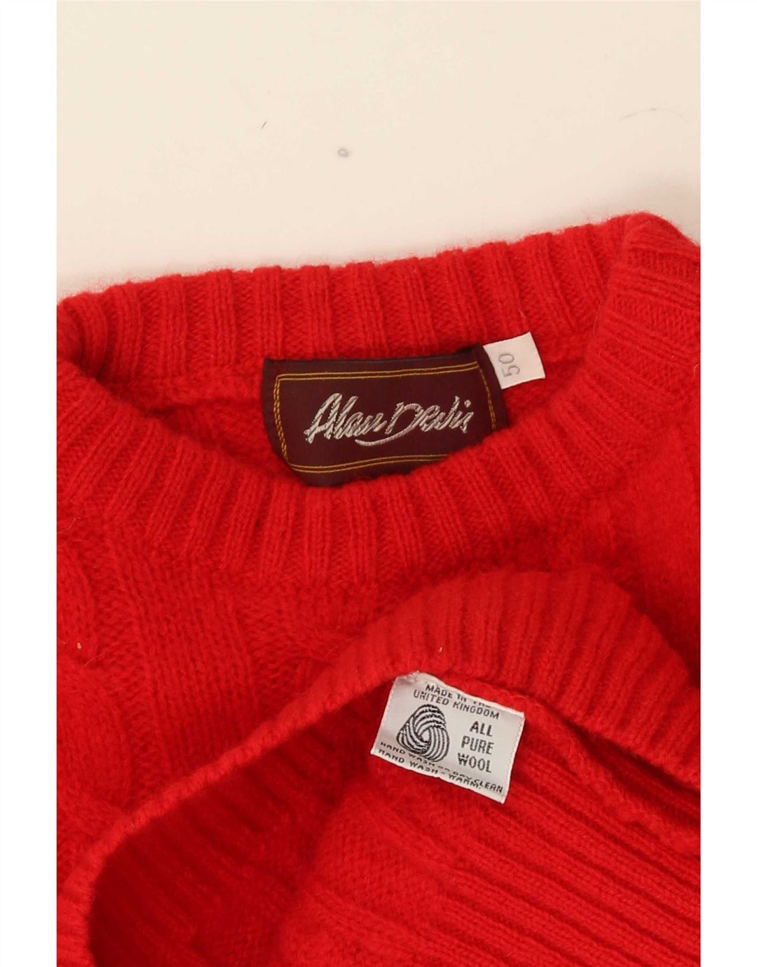 Vintage herre sweater med rund hals IT 50 medium rød uld