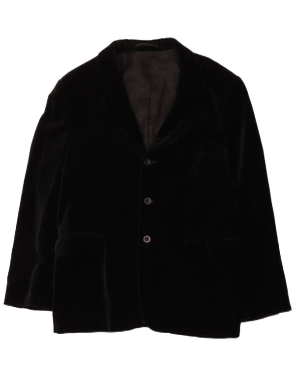 Impuls Herre 3 Button Velvet Blazer Jacket UK 40 Stor Sort Bomuld