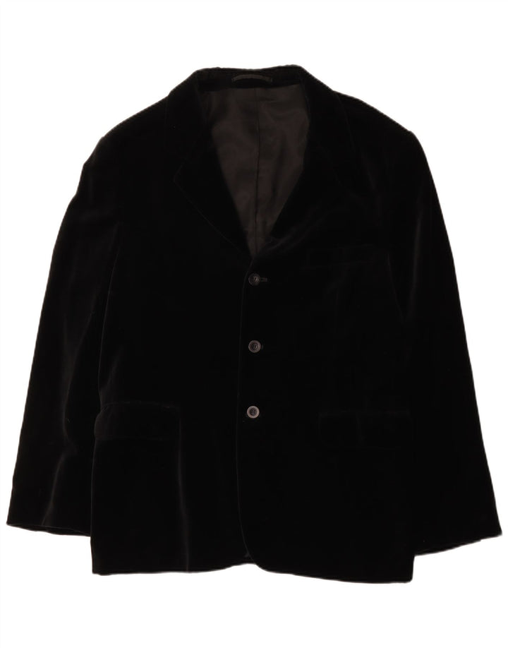 Impuls Herre 3 Button Velvet Blazer Jacket UK 40 Stor Sort Bomuld