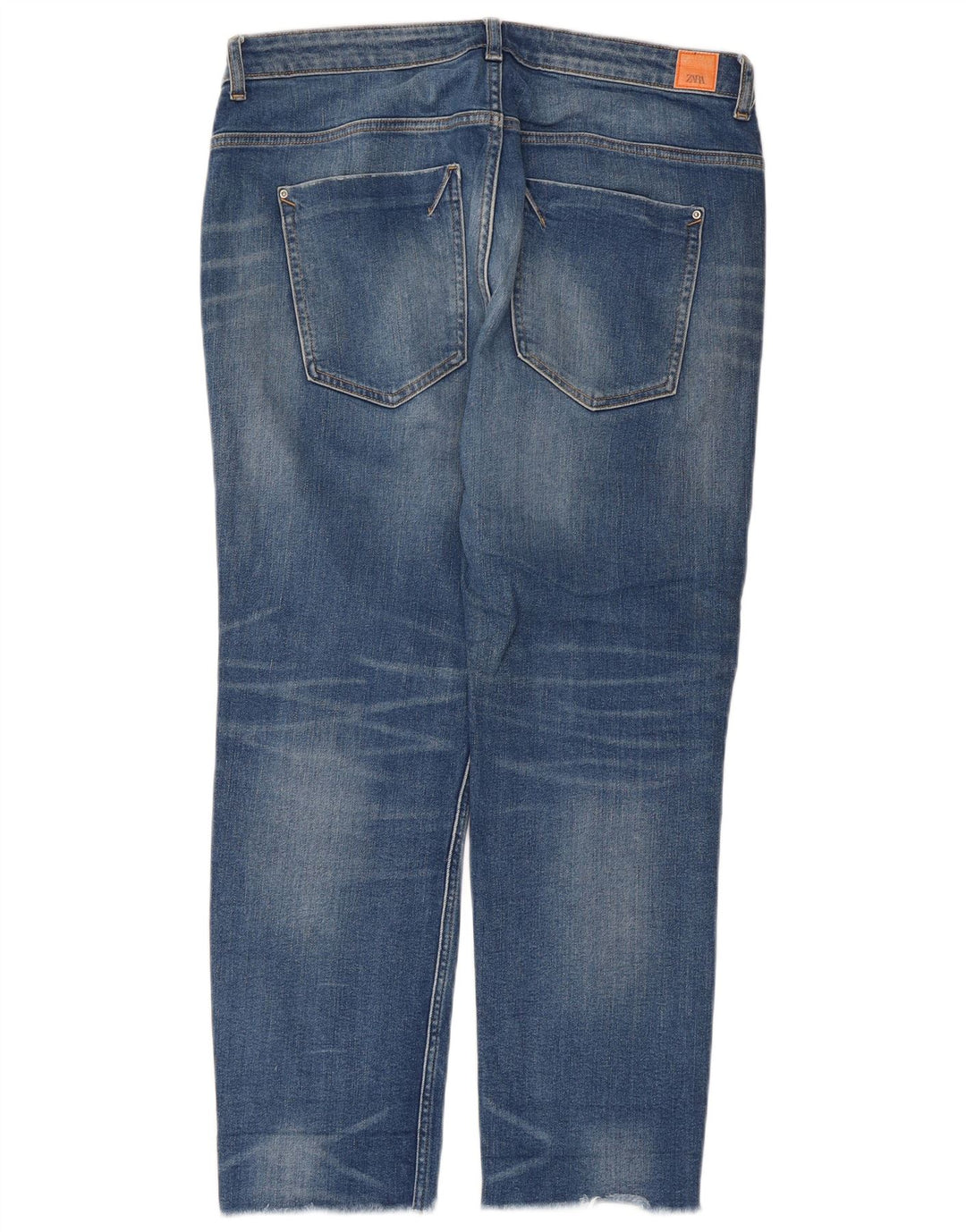 Zara Dame Distressed Straight Jeans EU 42 Large W32 L28 Blå