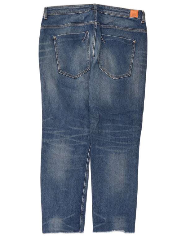 Zara Dame Distressed Straight Jeans EU 42 Large W32 L28 Blå