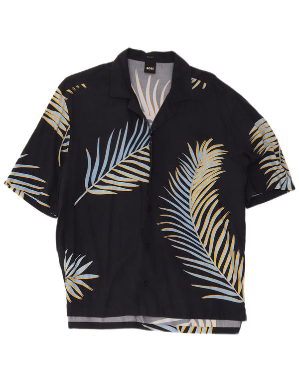 Hugo Boss Herre Kortærmet Regular Fit Skjorte Large Navy Blue Floral