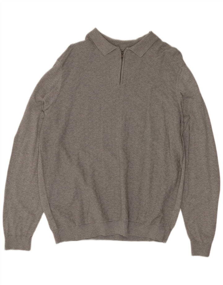 Marks & Spencer Herre Polo Neck Jumper Sweater XL Grå Bomuld