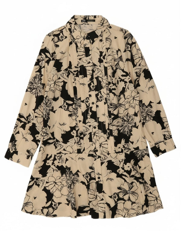 Zara skjortekjole til kvinder UK 16 Large Beige Floral Lyocell
