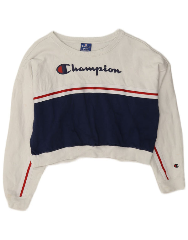 Champion Womens Oversized Crop Sweatshirt Jumper UK 10 Small White