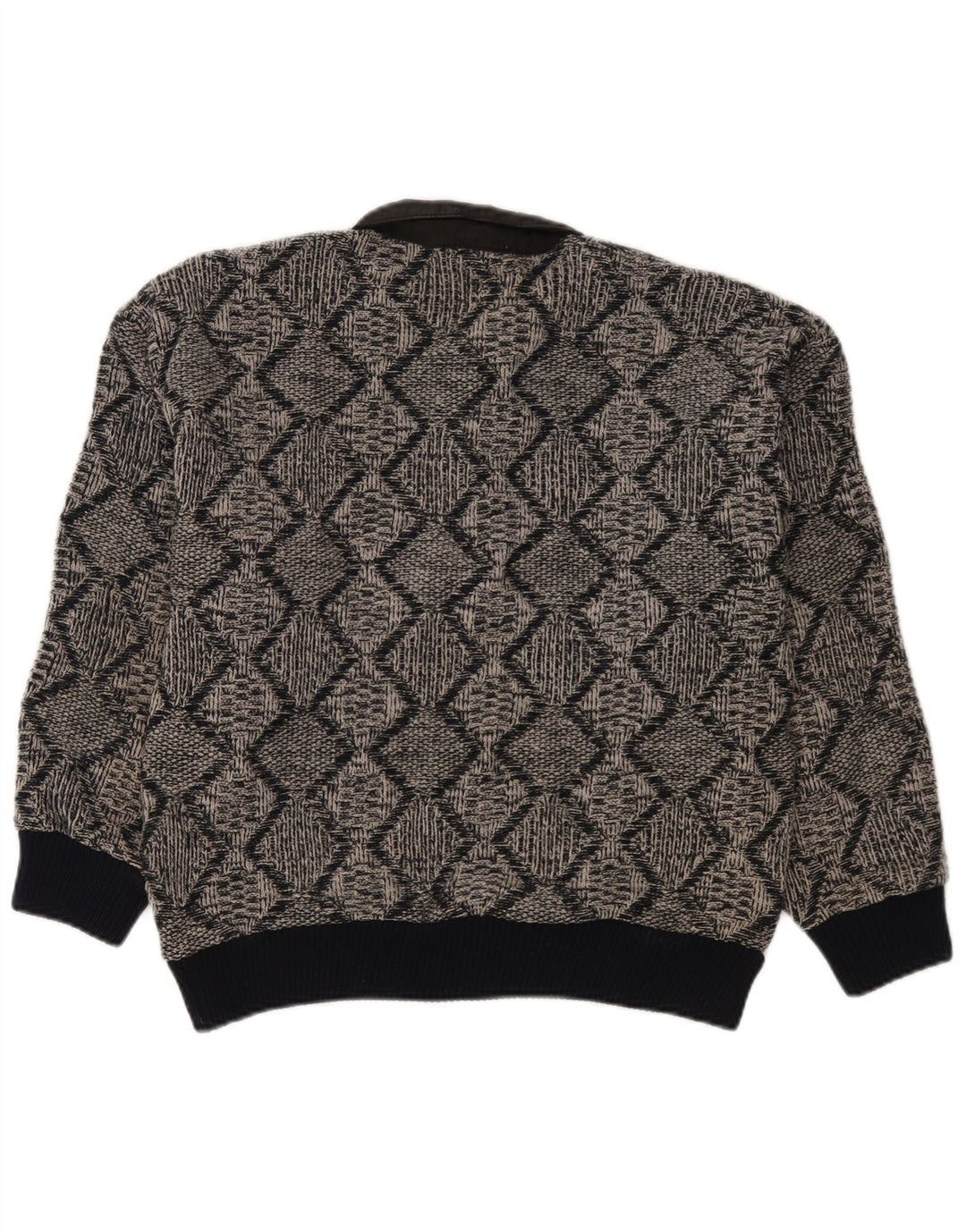 Vintage herre polo hals sweater lille grå geometrisk akryl