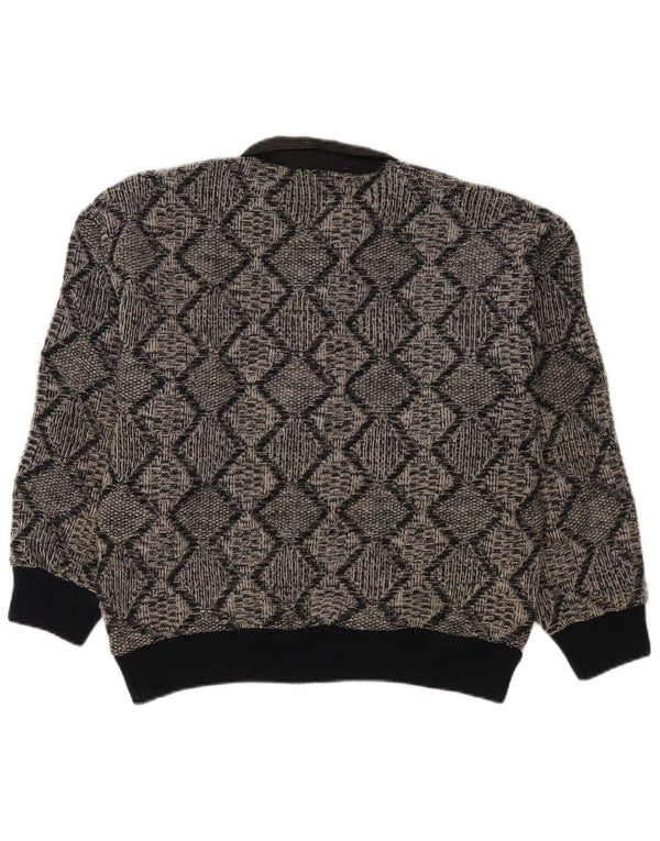 Vintage herre polo hals sweater lille grå geometrisk akryl