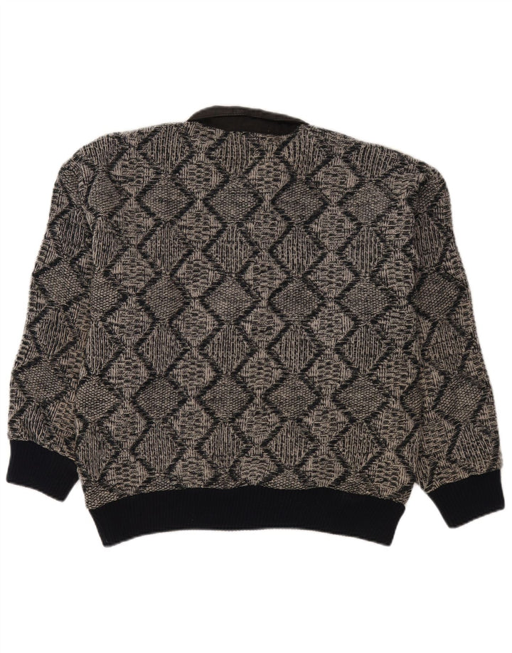 Vintage herre polo hals sweater lille grå geometrisk akryl