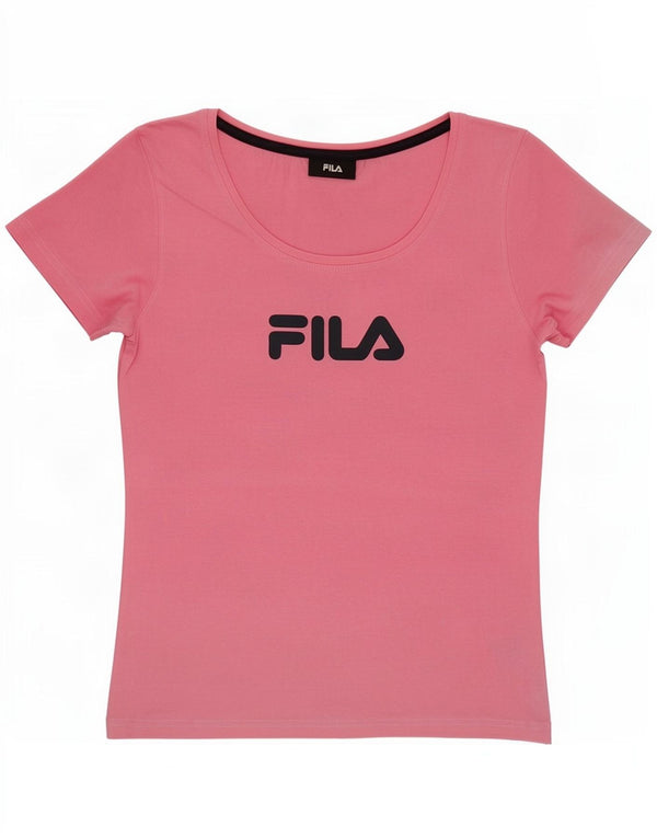 Fila Womens Graphic T-Shirt Top UK 12 Medium Pink Cotton