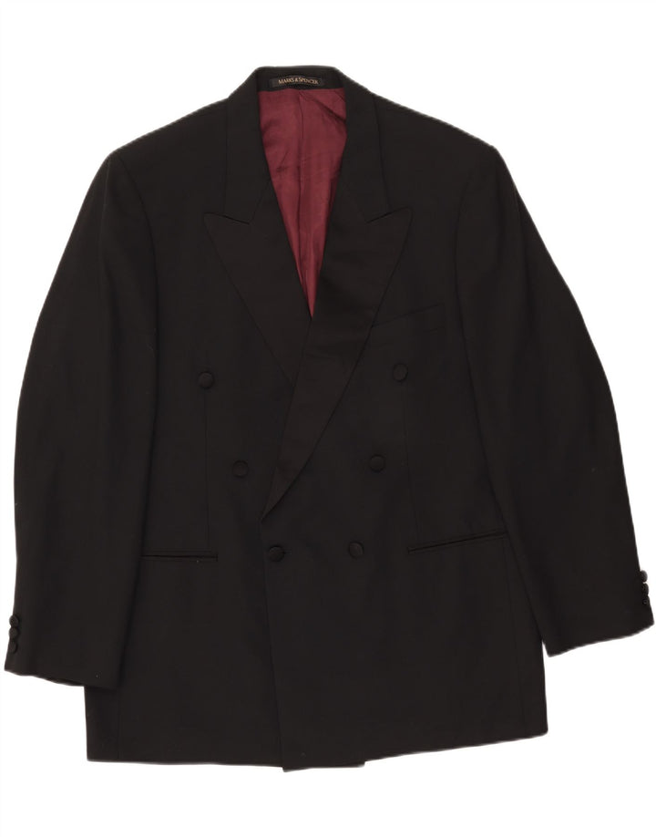 Marks & Spencer Herre Double Breasted Blazer Jacket UK 44 XL Sort Polyester