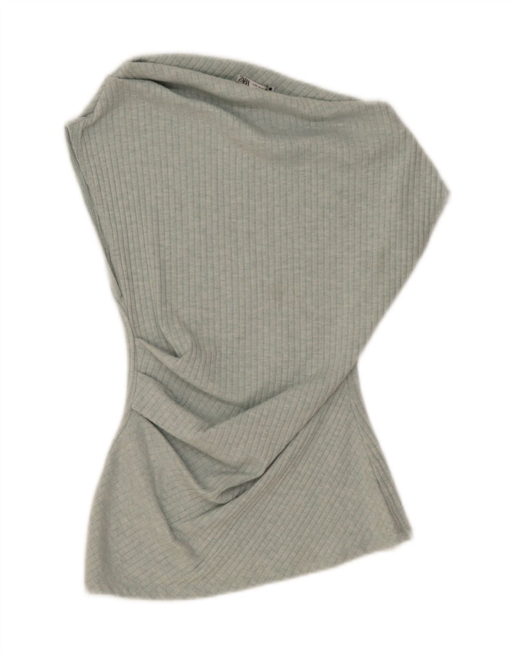 Zara Dame ærmeløs bluse Top UK 12 Medium Green