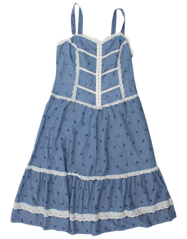 VINTAGE ærmeløs maxikjole til kvinder IT 42 Medium Blue Floral Polyester