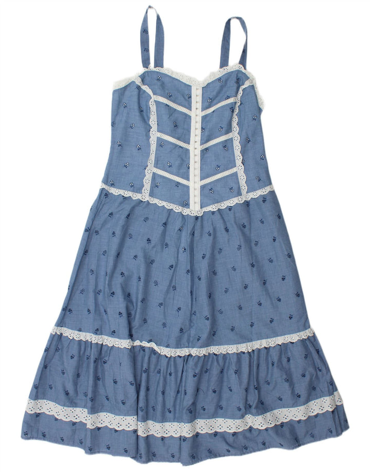 VINTAGE ærmeløs maxikjole til kvinder IT 42 Medium Blue Floral Polyester