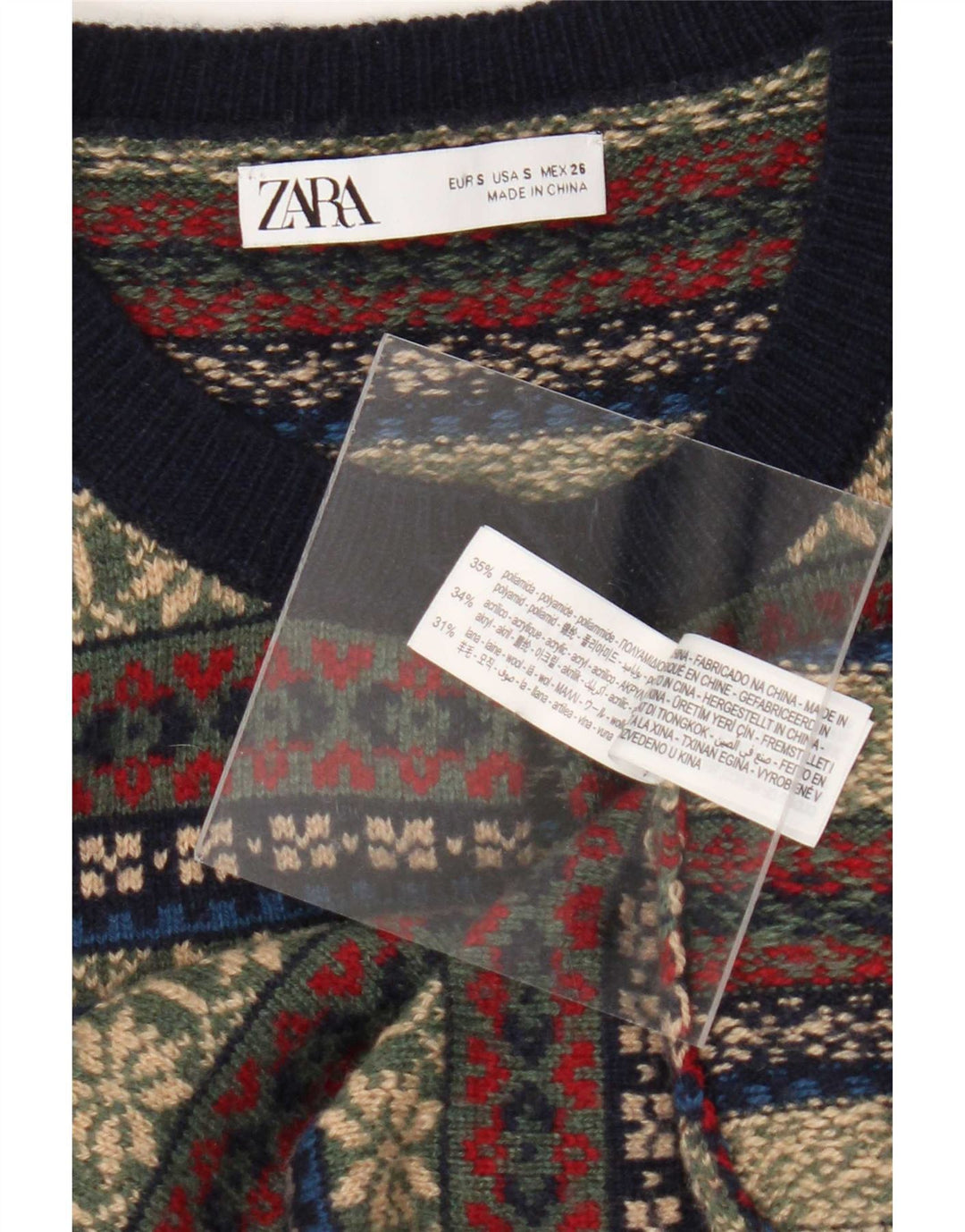 Zara Dame Cardigan Sweater UK 10 Small Multicolored Fair Isle Polyamid