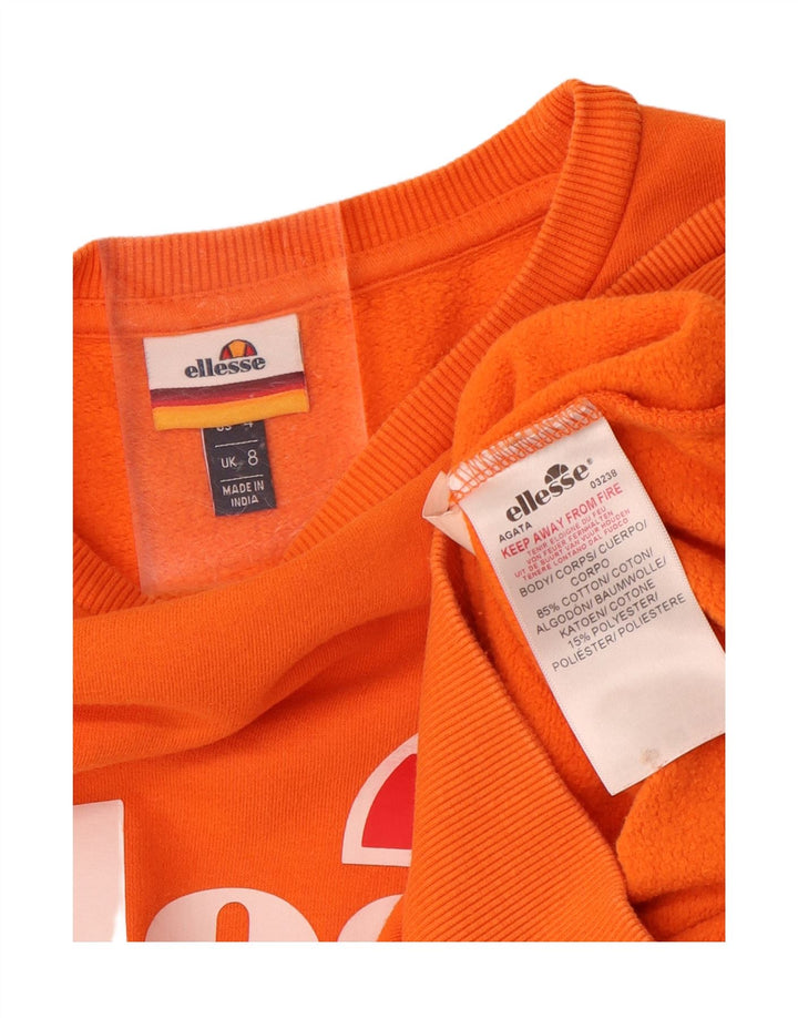 ELLESSE Womens Graphic Oversized Sweatshirt Jumper UK 8 Small  Orange Vintage Ellesse and Second-Hand Ellesse from Messina Hembry 