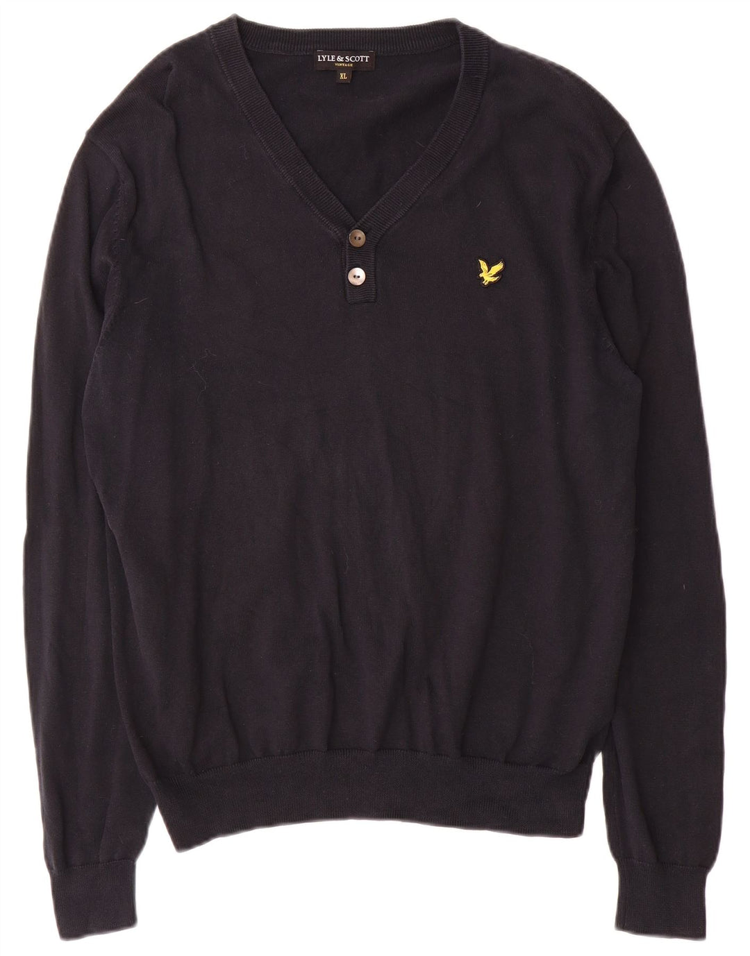 Lyle & Scott Herre V-hals sweater XL marineblå bomuld