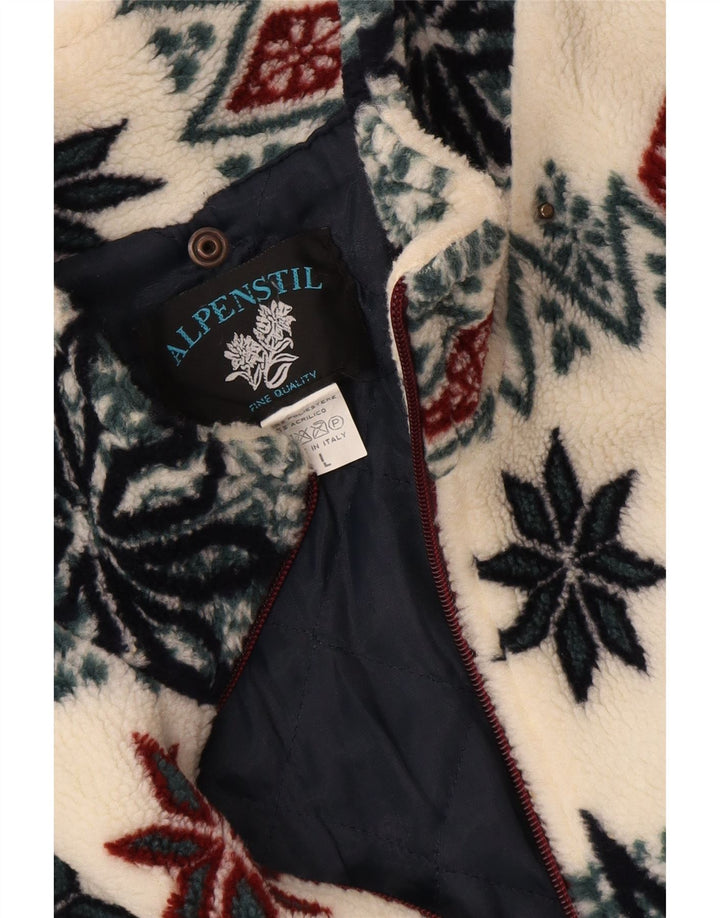 Vintage fleecejakke til mænd UK 40 Large White Fair Isle Polyester