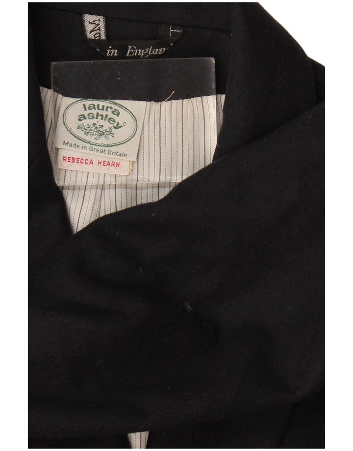 LAURA ASHLEY Dame Dobbeltradet Blazer Jacket UK 14 Medium Sort Uld