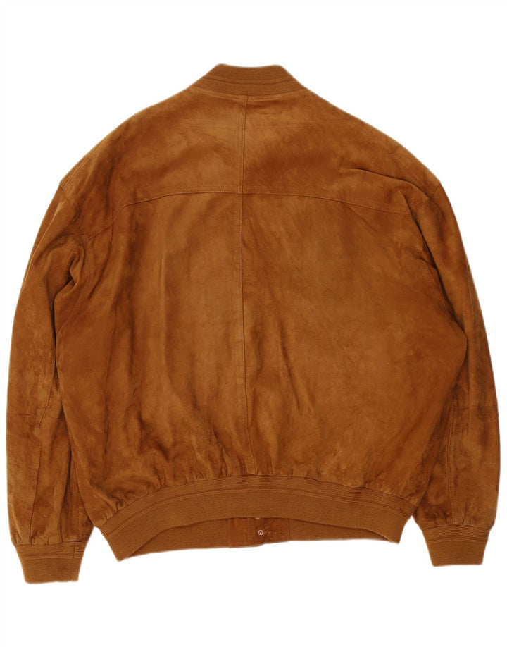 James Dillon Herre Ruskind Bomber Jacket UK 44 2XL Brunt Læder