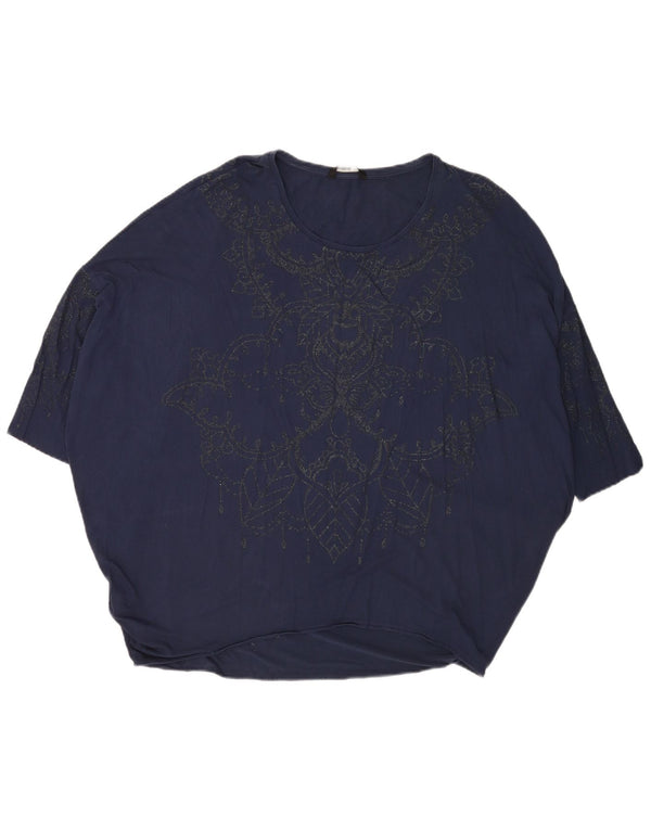 Desigual Kvinder Oversized Grafisk T-Shirt Top UK 16 Large Navy Blue Paisley