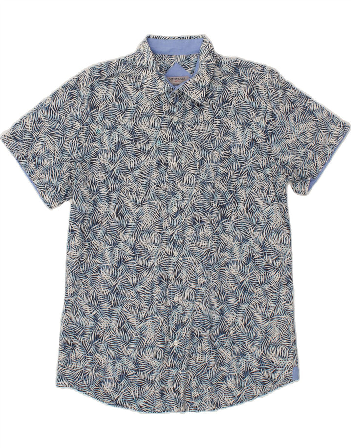 VINTAGE Mens Abstract Pattern Short Sleeve Shirt Large Blue Cotton Vintage Vintage and Second-Hand Vintage from Messina Hembry 