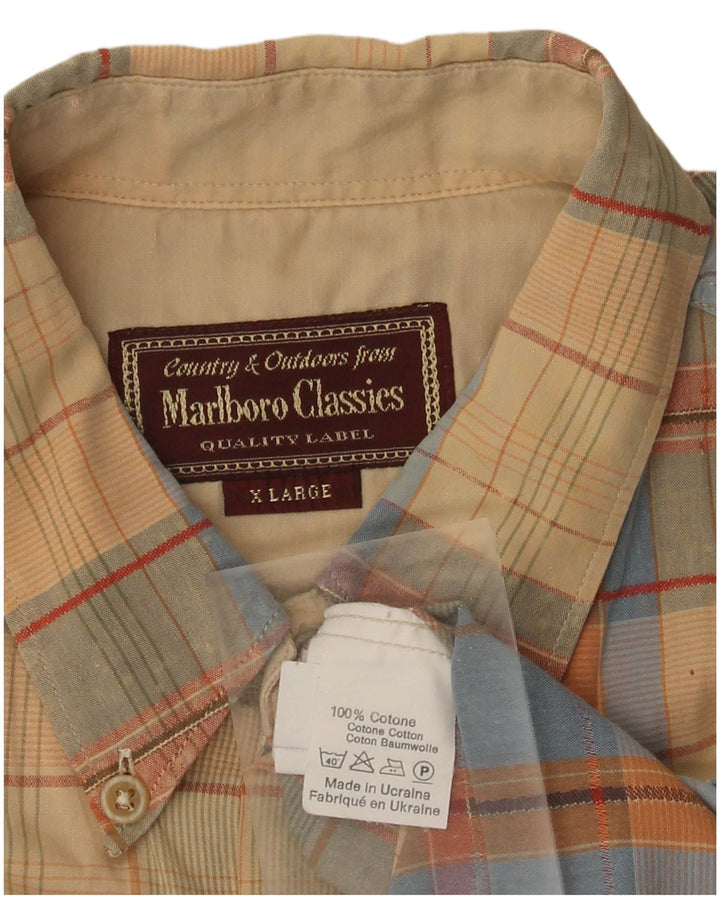 Marlboro Classics Kortærmet Herreskjorte XL Beige Ternet Bomuld