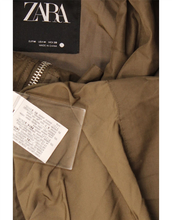 ZARA Herre Oversized hættebombejakke UK 38 Medium Khaki Polyester