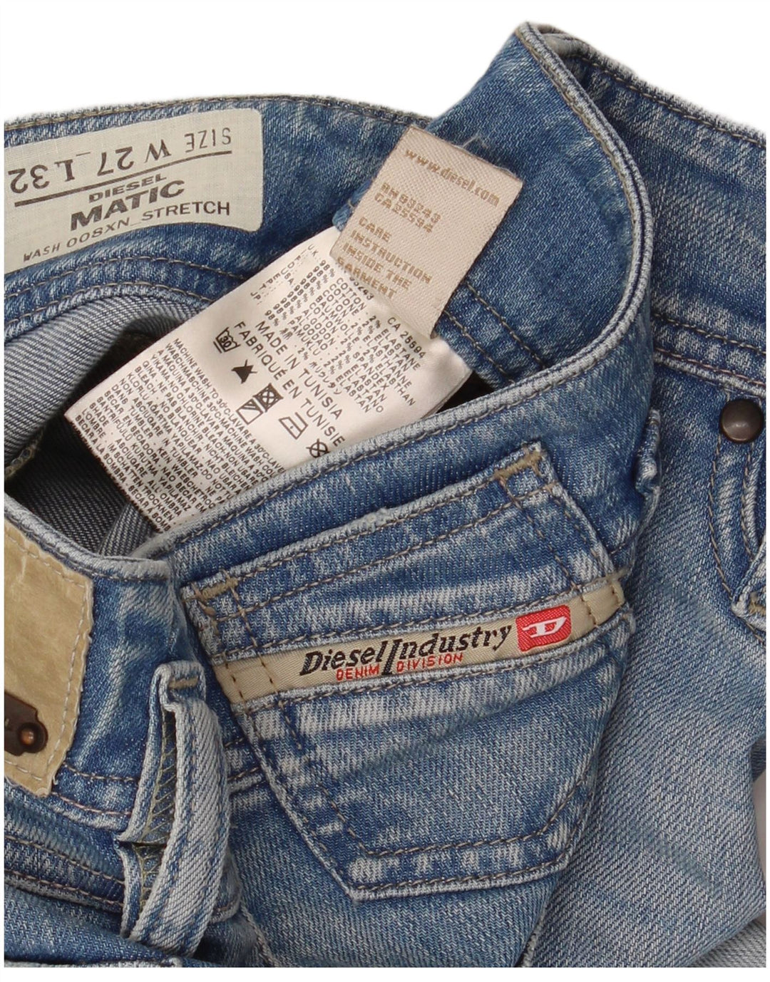 Diesel Dame Matic Slim Jeans W27 L32 Blå Bomuld