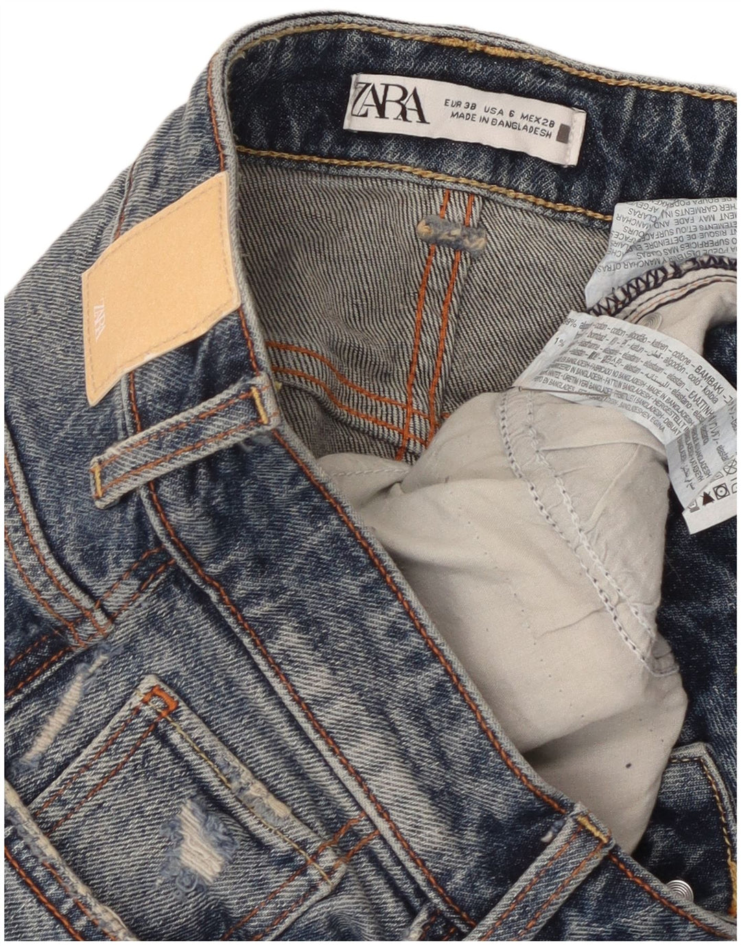 Zara Dame Distressed Straight Jeans EU 38 Small W30 L28 Blå Bomuld