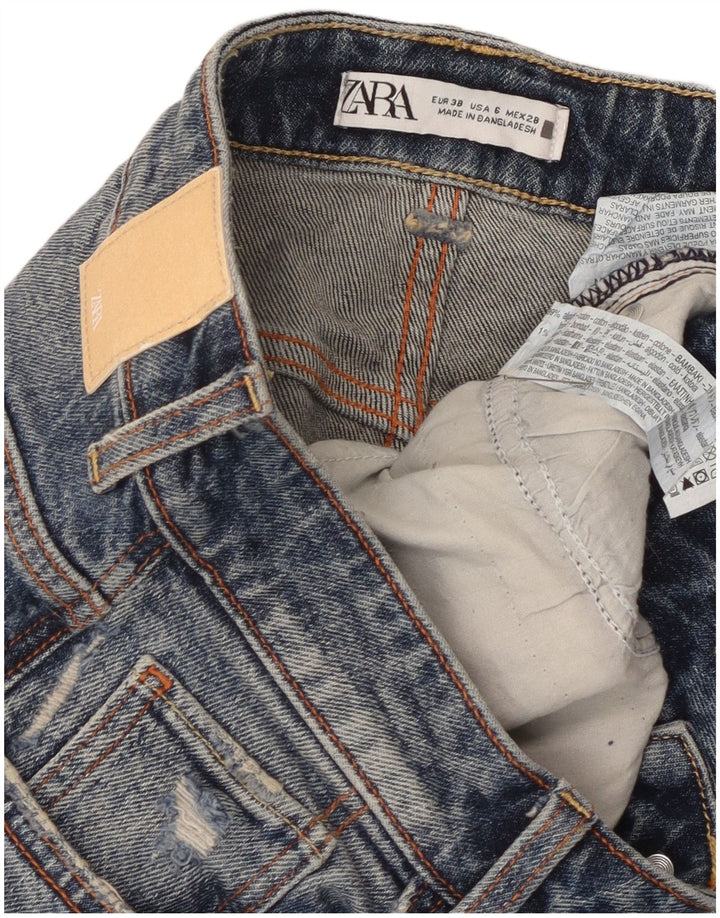 Zara Dame Distressed Straight Jeans EU 38 Small W30 L28 Blå Bomuld