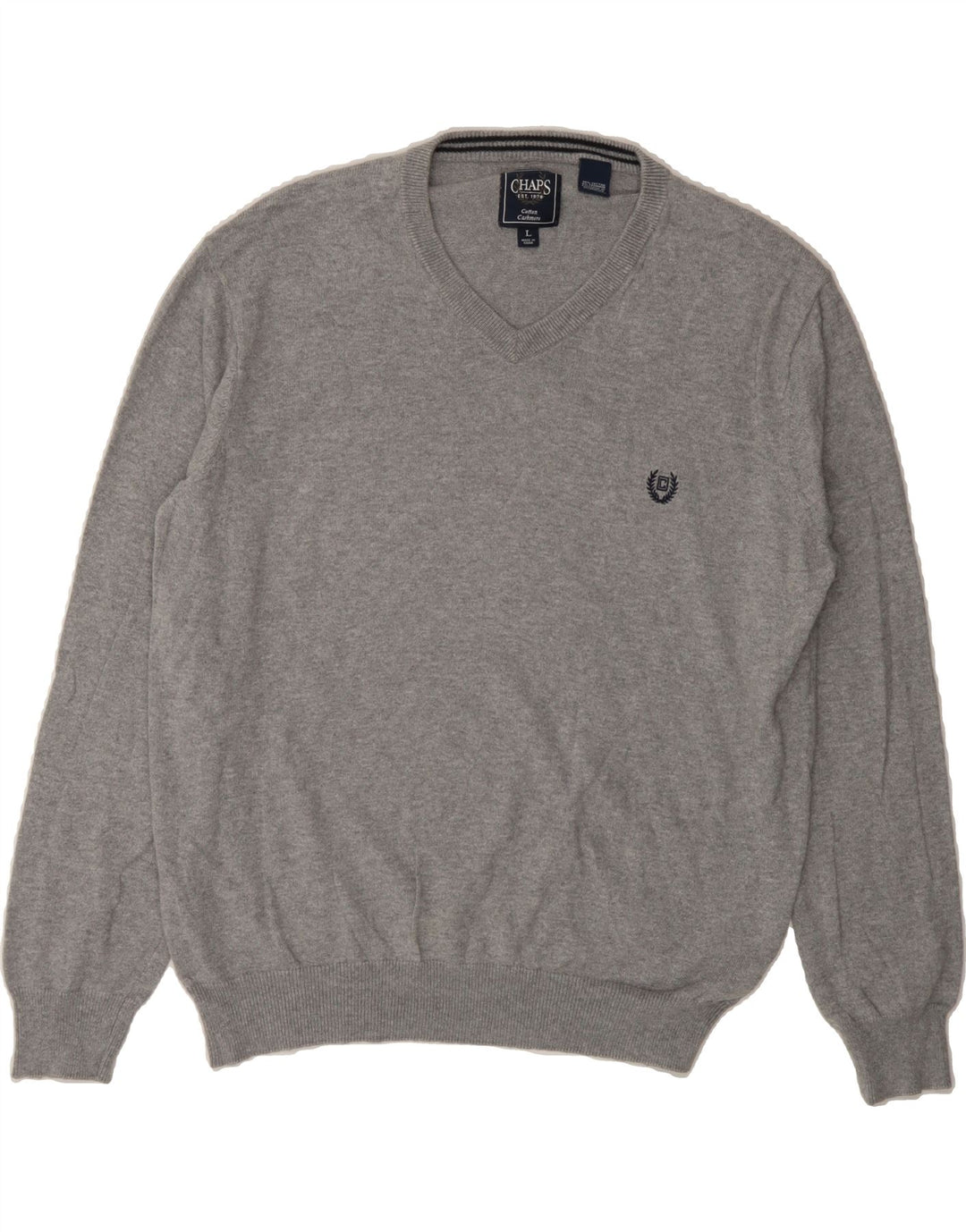 CHAPS Womens V-Neck Jumper Sweater UK 16 Large Grey Cotton Vintage Chaps and Second-Hand Chaps from Messina Hembry 
