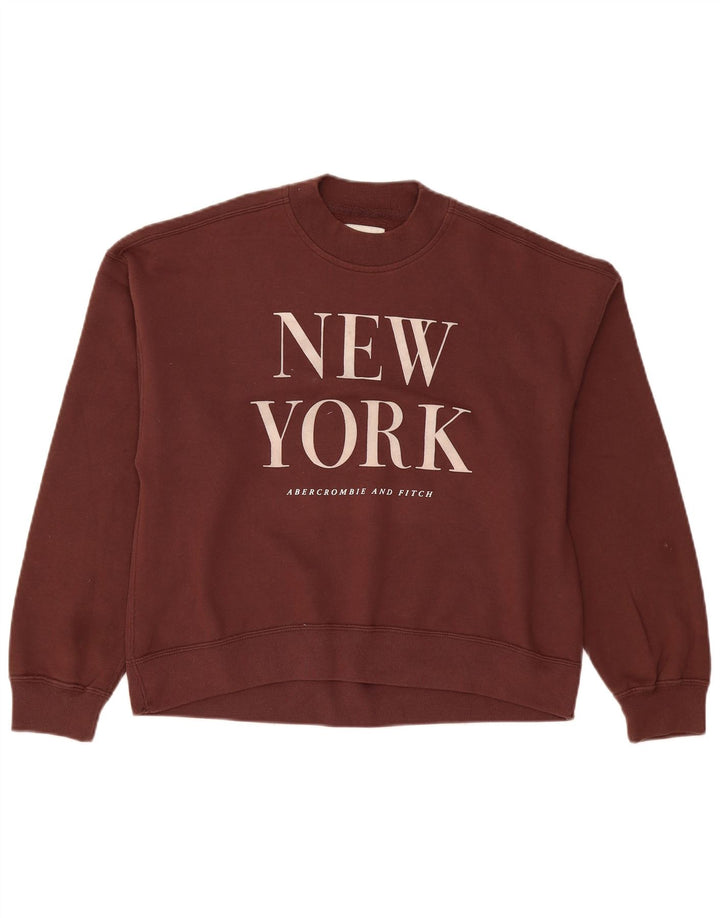 Abercrombie & Fitch Dame grafisk sweatshirt Jumper UK 14 Medium Brun