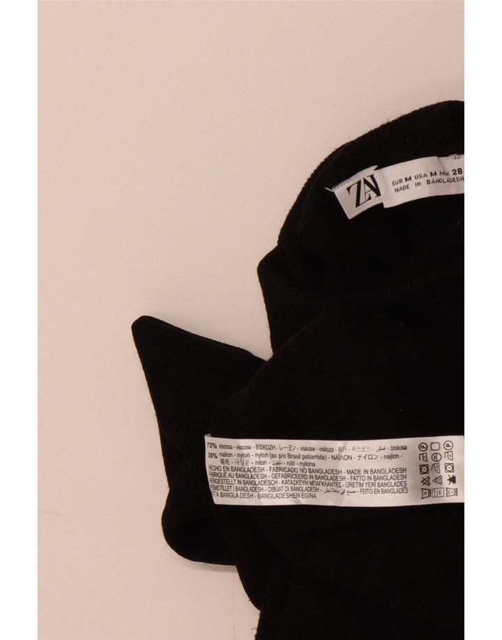 ZARA Dame Crop Roll Neck Jumper Sweater UK 12 Medium Black Viscose