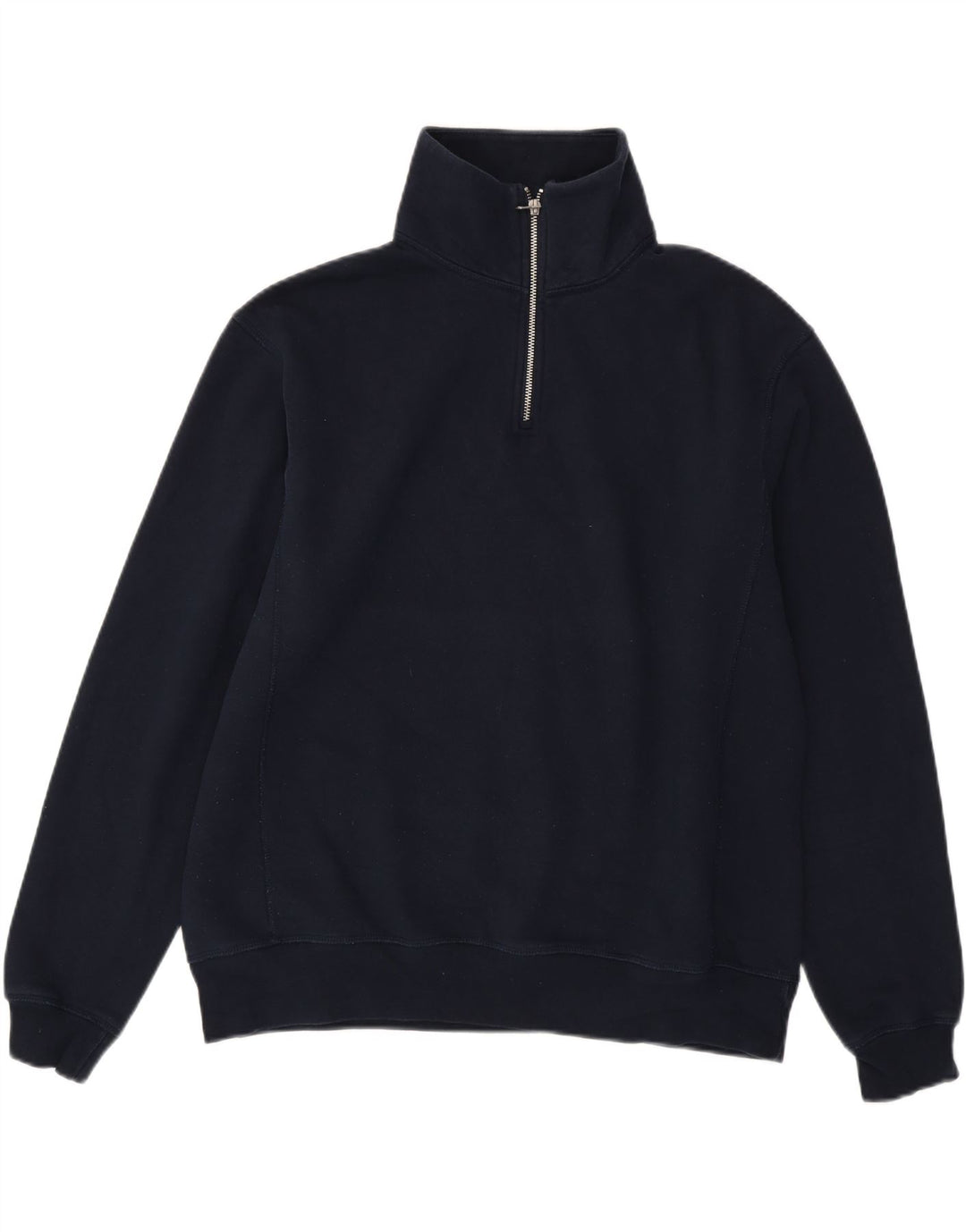 Zara Herre Zip Neck Sweatshirt Jumper Large Navy Blue Polyester