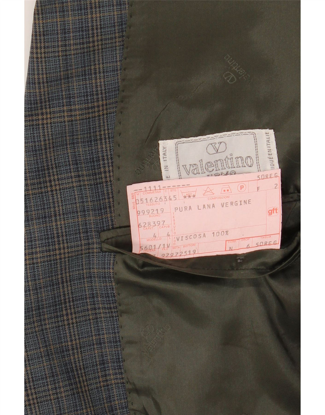 VALENTINO Herre 2-knaps blazerjakke IT 50 Stor blå ternet viskose