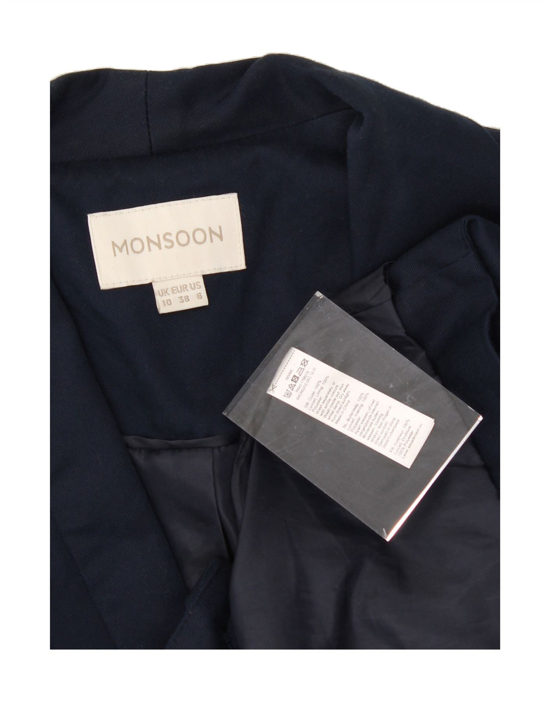 MONSOON Womens 1 Button Blazer Jacket UK 10 Small Navy Blue Lyocell Vintage Monsoon and Second-Hand Monsoon from Messina Hembry 