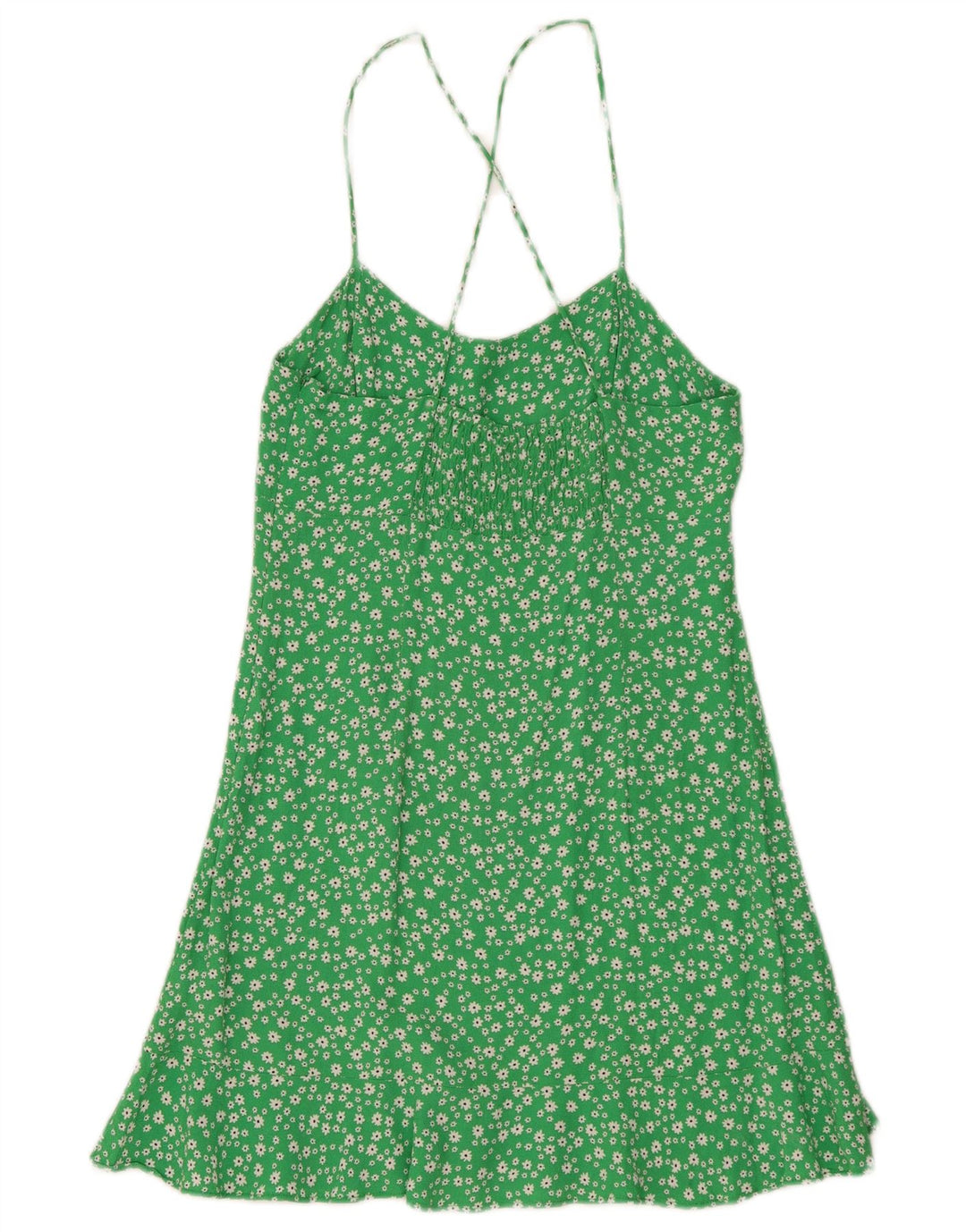 Zara Dame Sundress UK 12 Medium Green Floral Viscose
