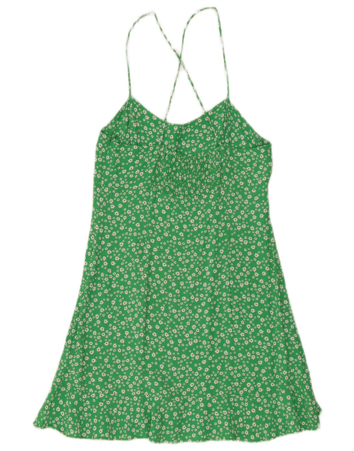 Zara Dame Sundress UK 12 Medium Green Floral Viscose