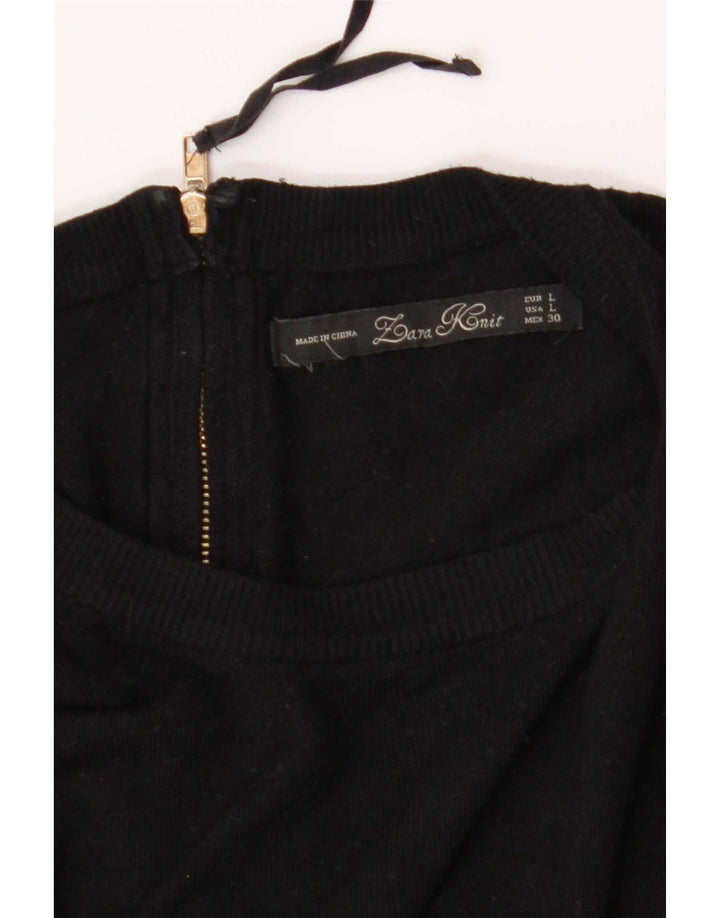 Zara Dame Button Neck Jumper Sweater UK 16 Large Black