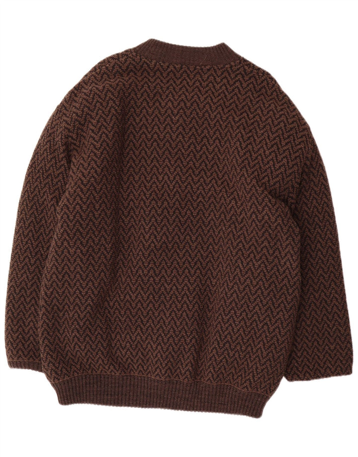 James Dillon Herre Cardigan Sweater XL Brun Chevron Akryl