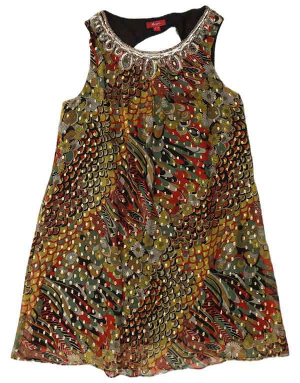 Monsoon Dame Ærmeløs A-Line Kjole UK 18 XL Grøn Blomster